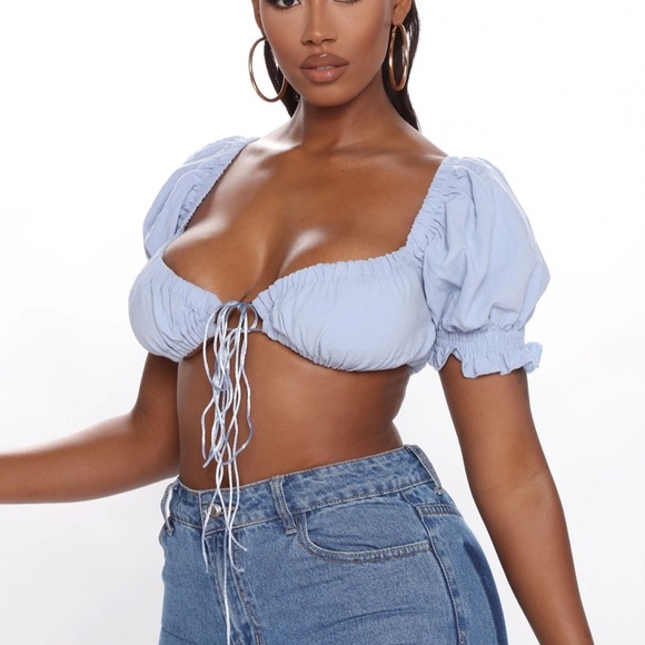 Fashion Nova Puff Sleeve Tie Front Top - Picture 6 of 6